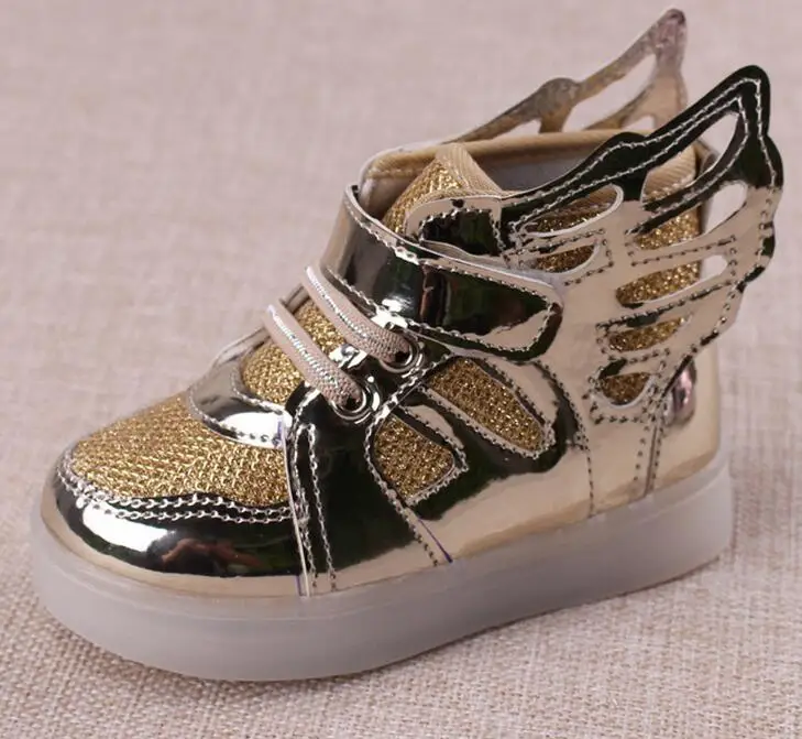 Новая Весенняя и летняя и зимняя спортивная обувь для детей со светодиодными крыльями для мальчиков и девочек, Студенческая обувь, портативная детская обувь, Eur33-38 YangXi - Цвет: Золотой