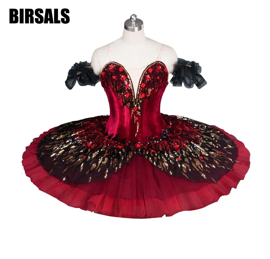 Red Flame bird Variation Competiton Red Black Bird Nutcracker Swan Ballerina Tutu Classic Adult Kids BT9045A