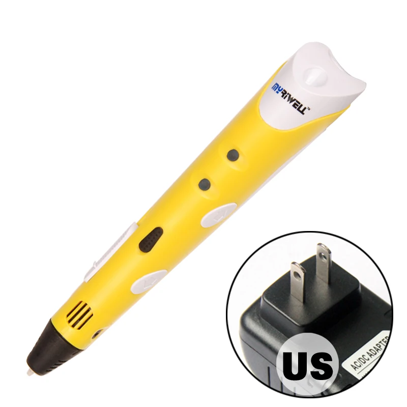 Рождественский подарок 3d Ручка DIY 3d принтер ручка для рисования печать для детей подарок бесплатно с 9 м ABS нити с ручкой основа - Цвет: Yellow US Adapter
