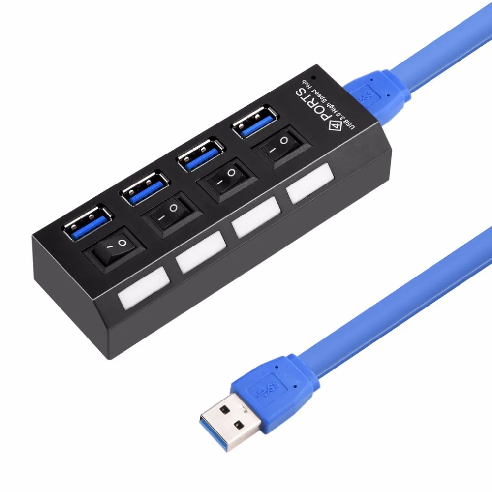 4 порта USB 3,0 концентратор супер скорость 5 Гбит/с Переключатель ВКЛ/ВЫКЛ для Windows для Mac OS для Linux ПК ноутбук черный