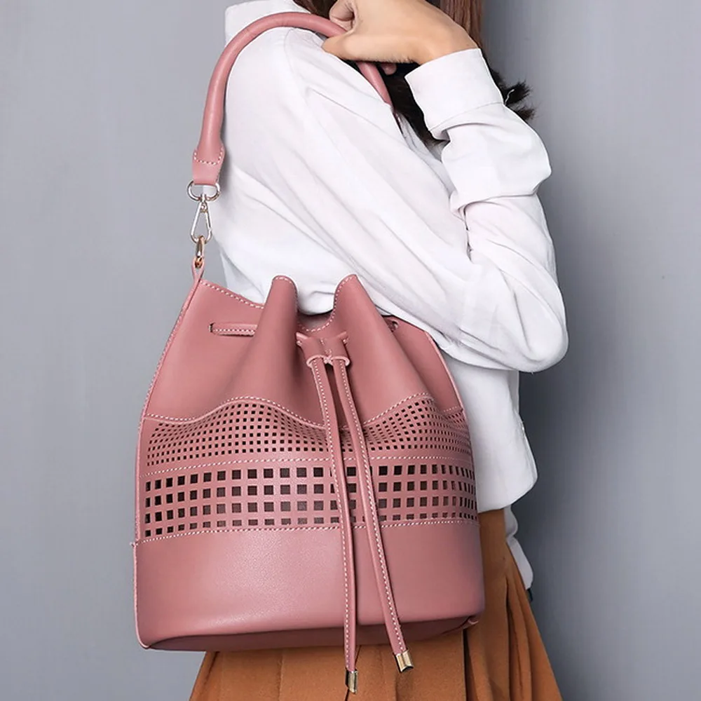 FUNMARDI الفاخرة الجوف خارج دلو حقيبة للنساء حقيبة يد بو الجلود مركب حقيبة المرأة حقيبة كتف Crossbody العلامة التجارية حقيبة WLHB1562