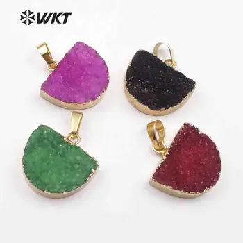 

WT-P1424 WKT Natural Druzy Quartz Pendant Semi-Circular Multicolor Fashion Cute and charming Lady Pendant Jewelry