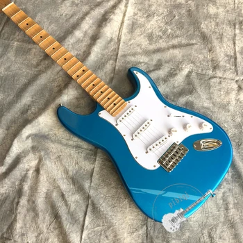 

Free transportation, electric guitar, metal blue body, fingerboard slot, silver hardware, customizable!