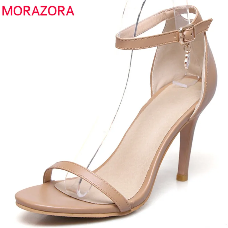 

MORAZORA 2020 hot sale women sandals simple buckle summer shoes big size 33-47 cover heel solid red sexy party wedding shoes