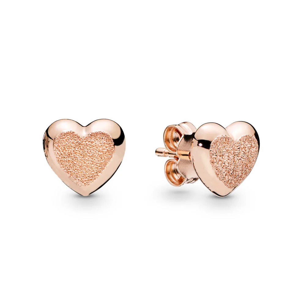 

2019 Spring 925 Sterling Silver Matte Brilliance Hearts Original Europe Stud Earrings For Women Bead Charm DIY Jewelry