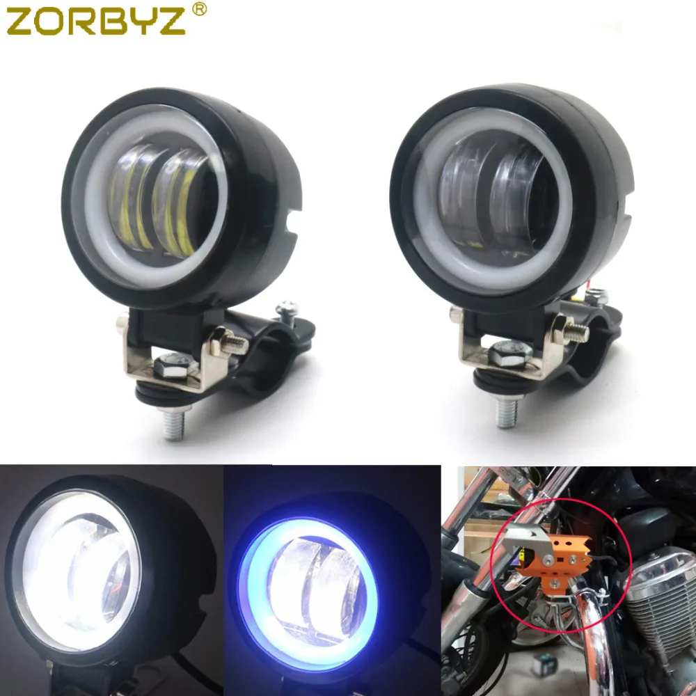 

ZORBYZ Motorcycle Black LED Passing Spot Fog Light With Angel Eye Light Mount Bracket Clamp For Roll Cage Guard Bar Tube