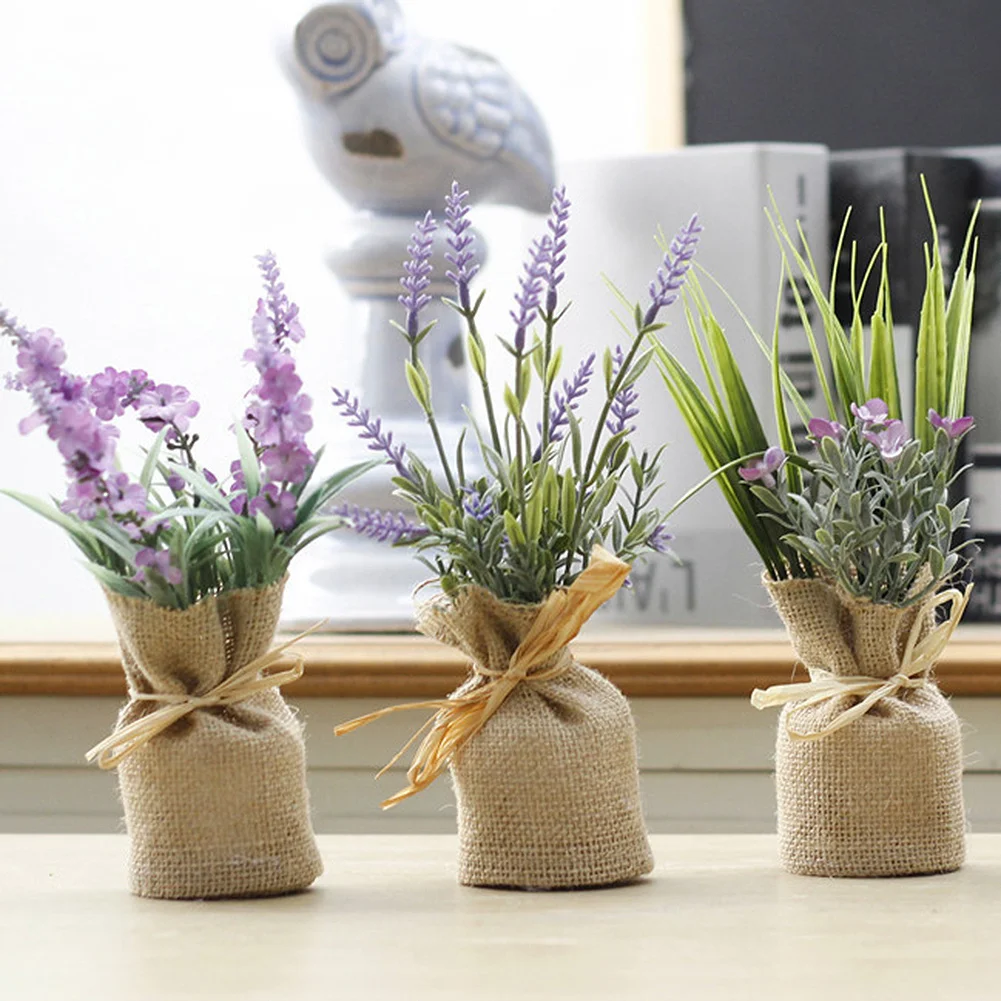 Творческая мини бонсай Искусственные цветы суккулентов с магнитной мешок поддельные почвы лаванды для дома и сада офисные