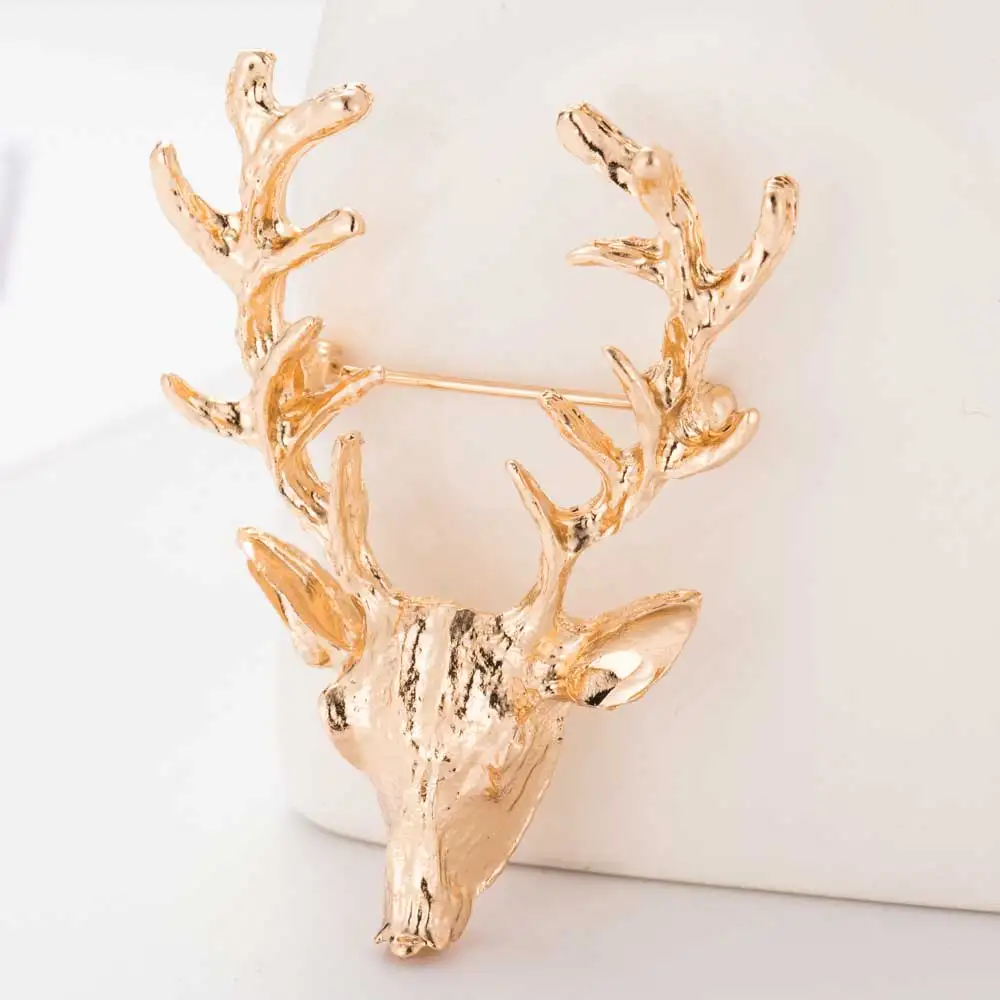 

2017 Hot 1 pcs Hot Unisex Animal Christmas Xmas Popular Cute Gold Plated Deer Antlers Head Pin Brooches Styling Jewelry