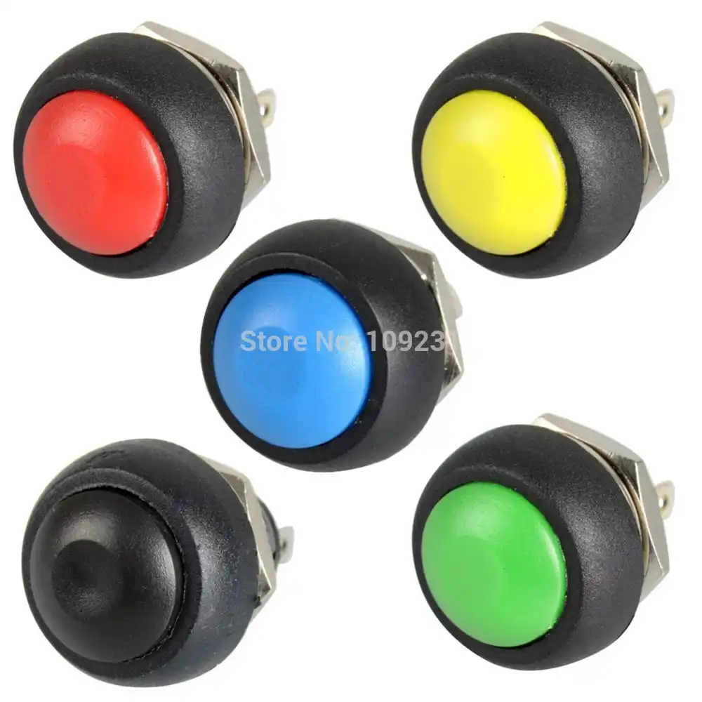 Red Black Green Blue Yellow 12MM Waterproof Momentary Push Button Switch Normal Open NO Mini Micro ON Off 125V 3A 10PCS