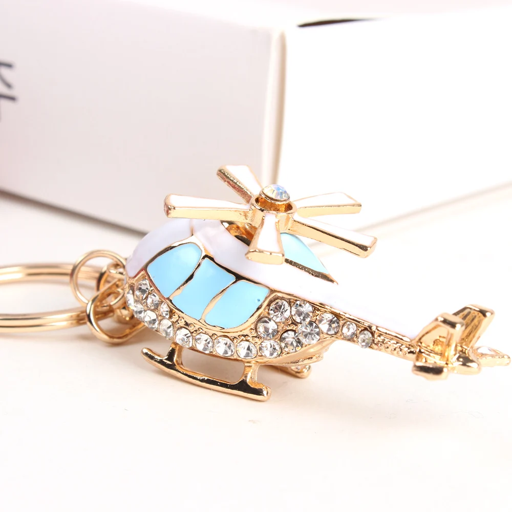 

New Blue Plane Helicopter Charm Pendant Lovely Crystal Purse Bag Car Keyring Key Chain Jewelry friend Gift