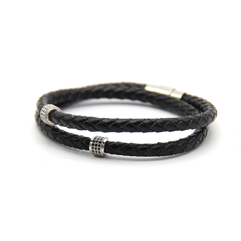 ZIG мужские браслеты из нержавеющей стали черный кожаный браслет на запястье в стиле панк Модные ювелирные изделия магнитная застежка