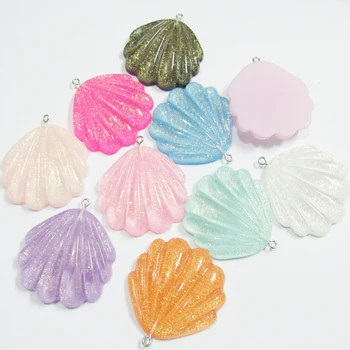 

Newest!! 41mm*40mm 50pcs/lot Transparent Glitter Resin Shell Pendants For Chunky Summery Jewelry