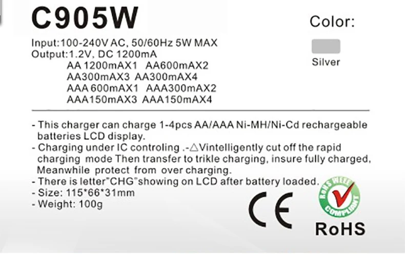 PALO зарядное устройство универсальное C905W 4 слота ЖК-дисплей умное интеллектуальное зарядное устройство для аккумуляторов AA/AAA NiCD NiMH