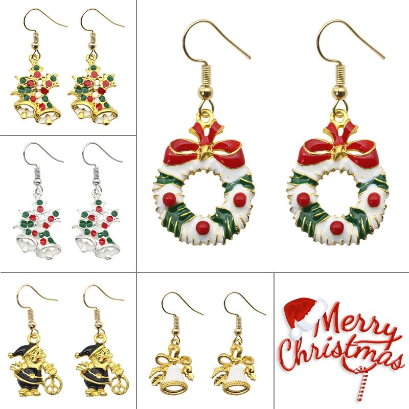 Рождественская серия модные креативные праздничные красивые колокольчики венок красочные серьги красный галстук бабочка длинные серьги, чтобы отправить подарки для девочек