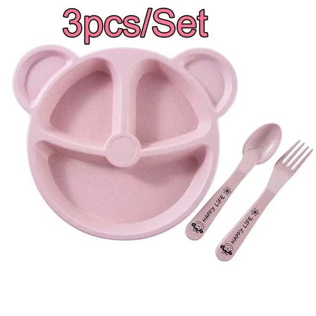 3 шт./компл. Детские посуда детская тарелка комплект Еда блюд Для детей кормушки набор детей набор посуды - Цвет: Pink Bear 3pcs Set