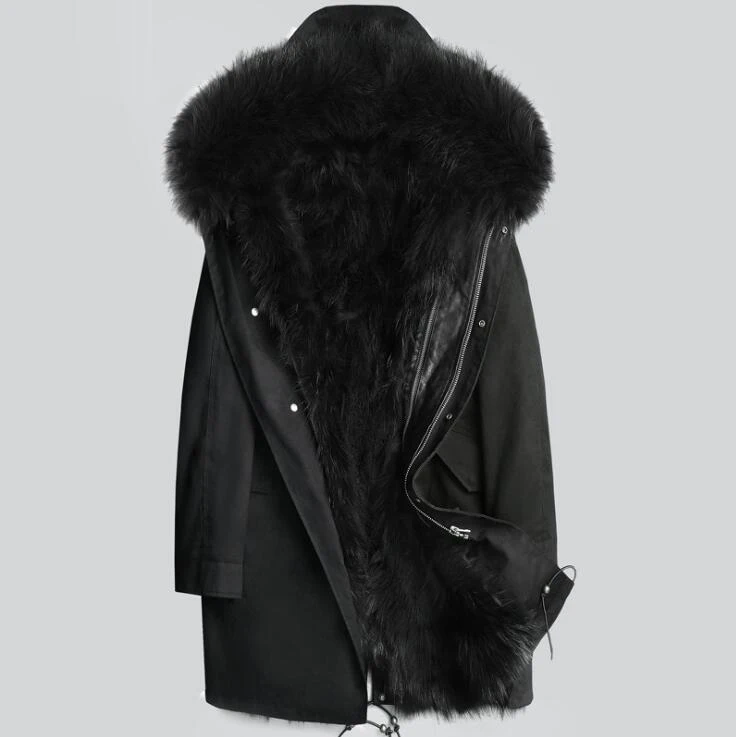Мужская зимняя куртка-парка из натурального меха енота с капюшоном, теплые зимние пальто S1026-001