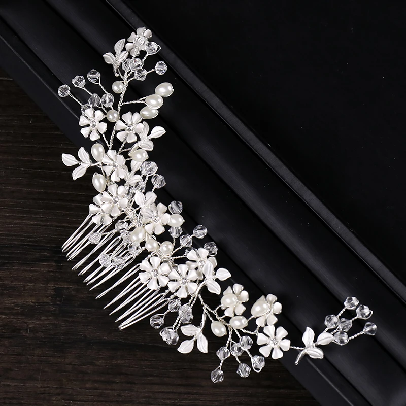 Bridal Pearl Hair Comb Wedding Accessories Rhinestone Flower Wedding Hair Comb Jewelry Wedding Hair Ornaments Bridal Headdress