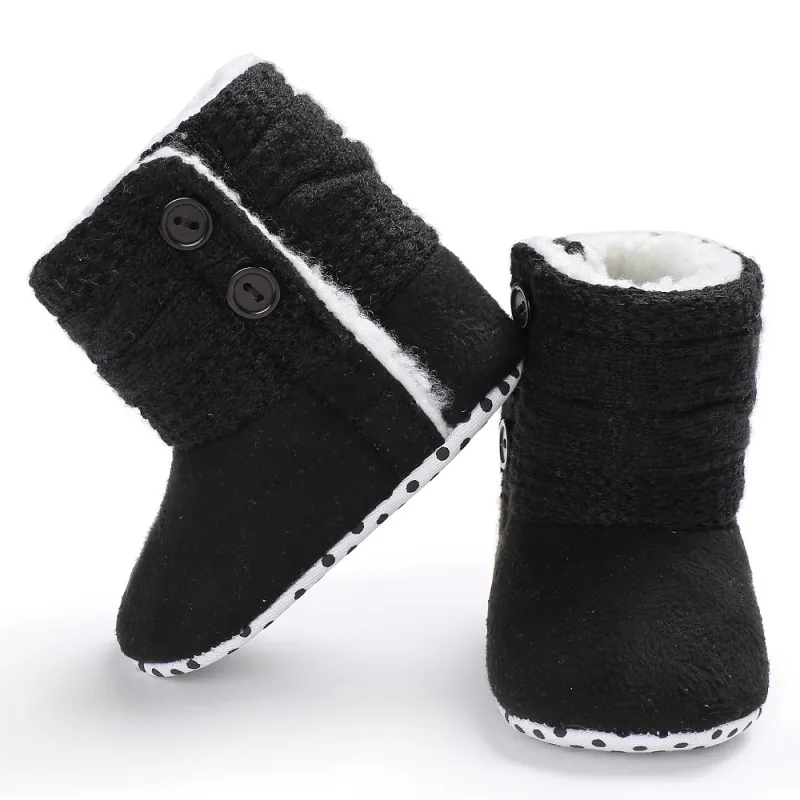 Новинка; зимние теплые однотонные ботинки для новорожденных; зимние детские вязаные пуговицы с рисунком; Плюшевые ботинки для маленьких мальчиков и девочек
