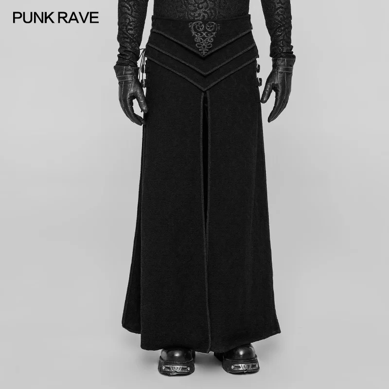 PUNK RAVE Personality Mens Long Black Gothic Vintage Steampunk Kilt Skirt Pants
