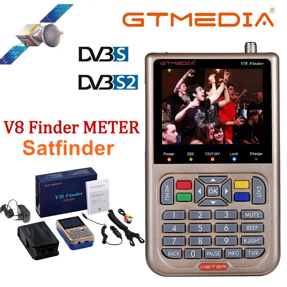 GT медиа V8 искатель метр DVB-S2/S2X цифровой спутниковый искатель высокой четкости спутниковый искатель спутниковый измеритель Satfinder 1080P V8Finder