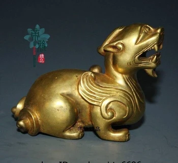 

China Bronze Copper 24K Gold Auspicious Beast Foo Dog Lion Paper weight Statue