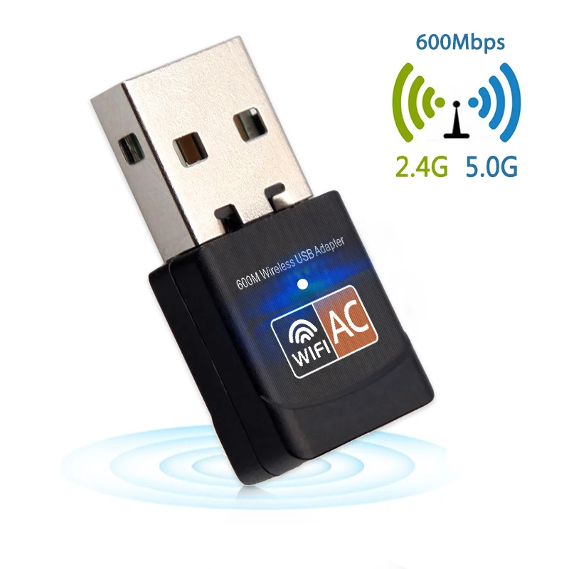 600Mbps USB WiFi Adapter 2.4GHz 5GHz WiFi Antenna PC Mini Wireless