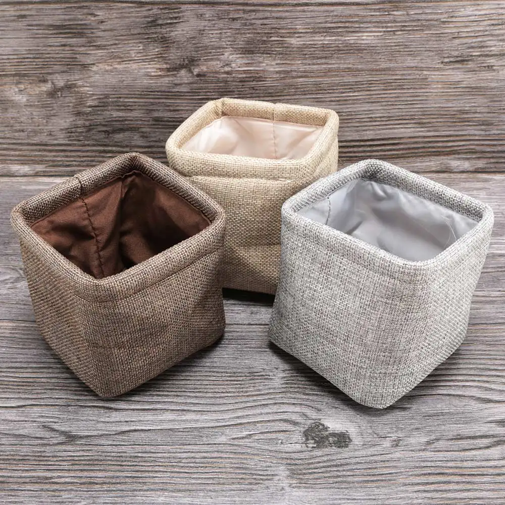 

Small Linen Pen Holder Desktop Boxes Cloth Art Brush Pot Photo Props Simple Lovely Box Little Solid Color Stationery Holders
