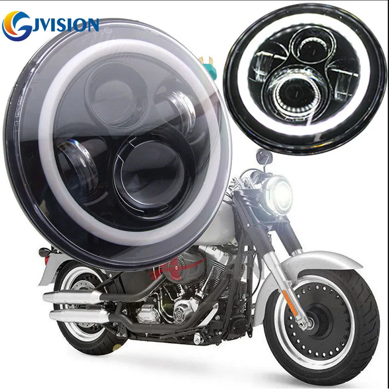 

7'' INCH Round Motorcycle Black led Projector Bulb Daymaker Headlight Angel eyes for Harley Davidson Fatboy Heritage Softail