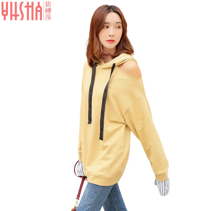 YHSHA 2018 Spring and Autumn Hoodies Women Camel hooded Sweatshirt Long Sleeve Pullover Loose 