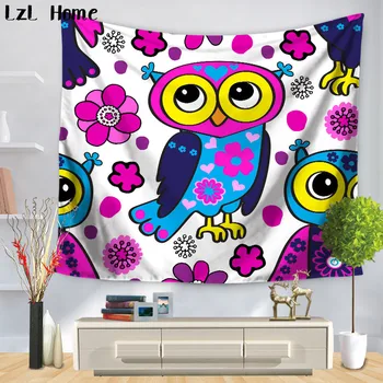 

LzL Home Eco-friendly Polyester Fabric Cute Owl Tapestry Indian Bohemia Mandala Wall Hanging Beach Towel Yoga Pad Blanket Dorm