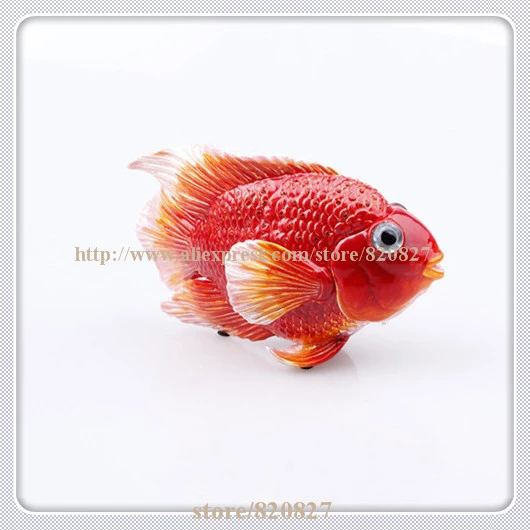 風水魚状の金属像高級クリスタル魚ディスプレイケース幸運魚ハンドメイドジュエルボックスエナメル金属魚クラフト Craft Boxes With Lids Craft Supplies Glass Ornamentscrafts Aliexpress