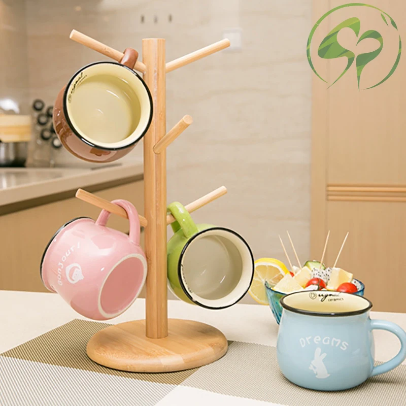 

Bamboo Creative Home Kitchen Mug Cup Storage Rack Holder Wooden Cup Drainer Kitchen Organizer Home Gadgets