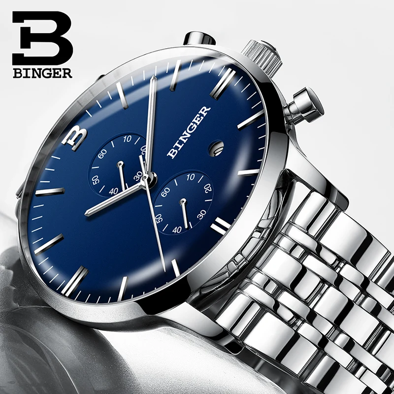 Fashion Cool 2.5D Curved Glass Watch for Men Imported Quartz Chronograph Watch Calendar Full Steel Bracelet Wrist watch Analog|Quartz Watches| - AliExpress