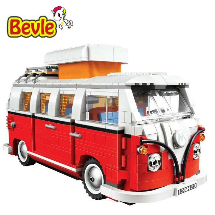 Bela 10569 T1 Camper Van Model Building Kit Blocks Bricks Toys Compatible with Legoings Creator