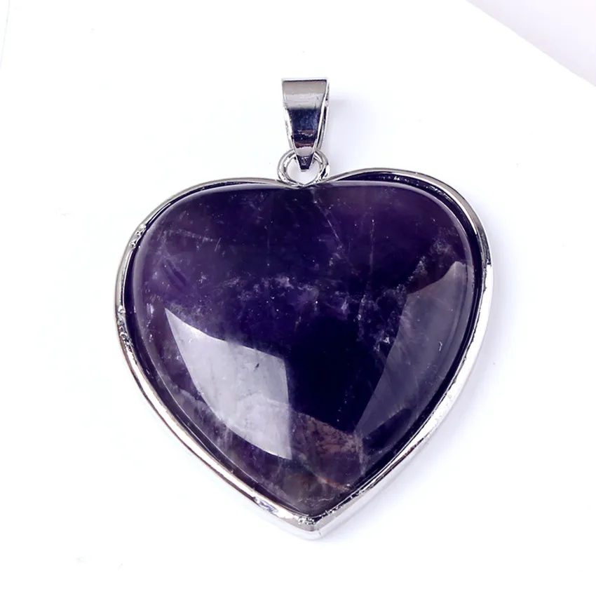 100-уникальный 1 шт покрытый серебром натуральный пурпурные аметисты сердце кулон в форме камня для влюбленных подарок ювелирные изделия
