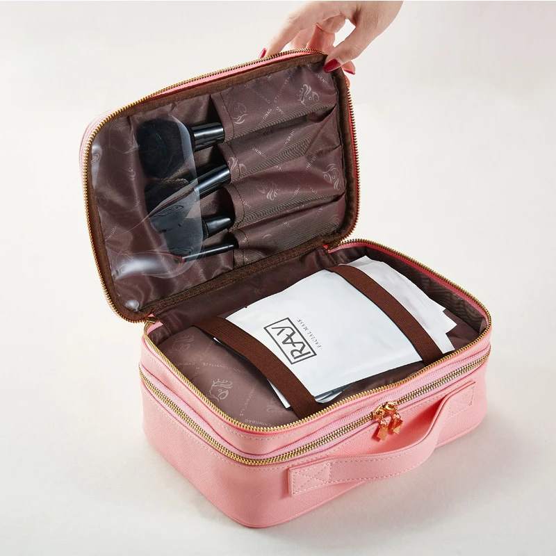 

New Fashion Women Cosmetic Bag Case High Quality Female Makeup Box Leather Professional Korean Ladies Lager Toiletry Travel Bag