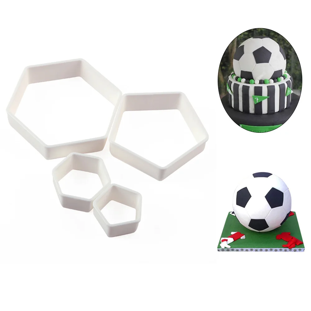 

4 Pcs/Set Pentagon Hexagon Plastic fondant Cutter 3D Soccer Fondant Cake Decorating Tools Biscuit cookie cutter Baking Mould