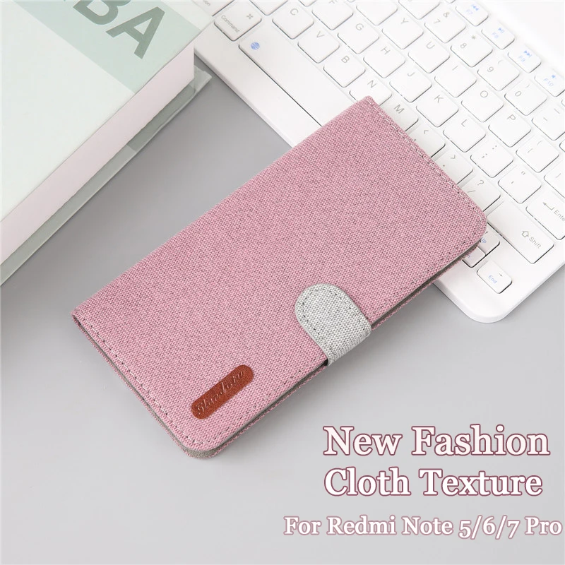 

Luxury Cloth Texture Note7 Case For Xiaomi Redmi Note 7 6 5 Pro Note6 Fabric Leather Flip Wallet Cover Stand Phone Bags Celular