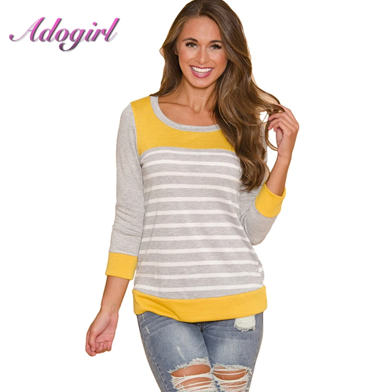 

2019 Autumn Striped Colorful Long Sleeve T-Shirt O-Neck Regular Style woman Tops Plus Size XXL Casual Wear
