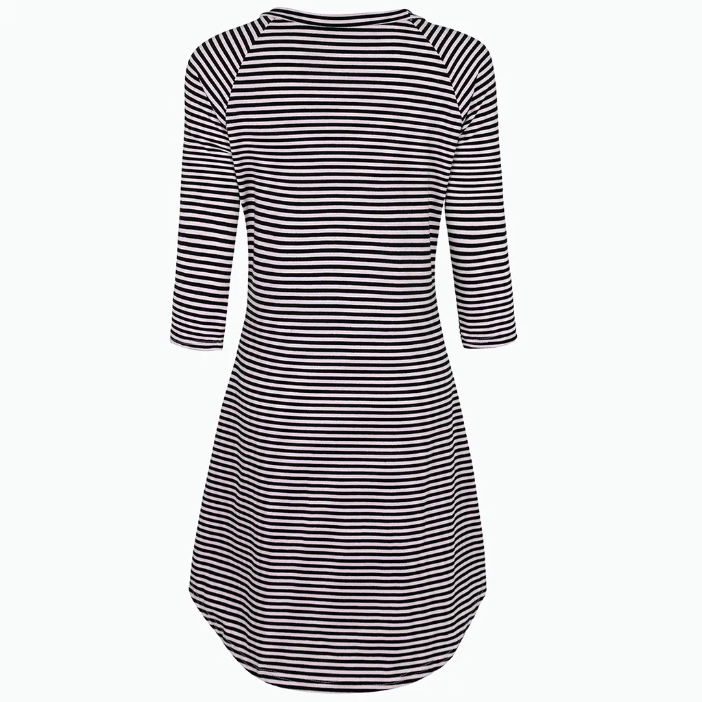 Home suit Women's Maternity Night Dress 3/4 Sleeve Striped Nursing Breastfeeding Cotton Sleepwear Dress Nightgown Home Wear#g4