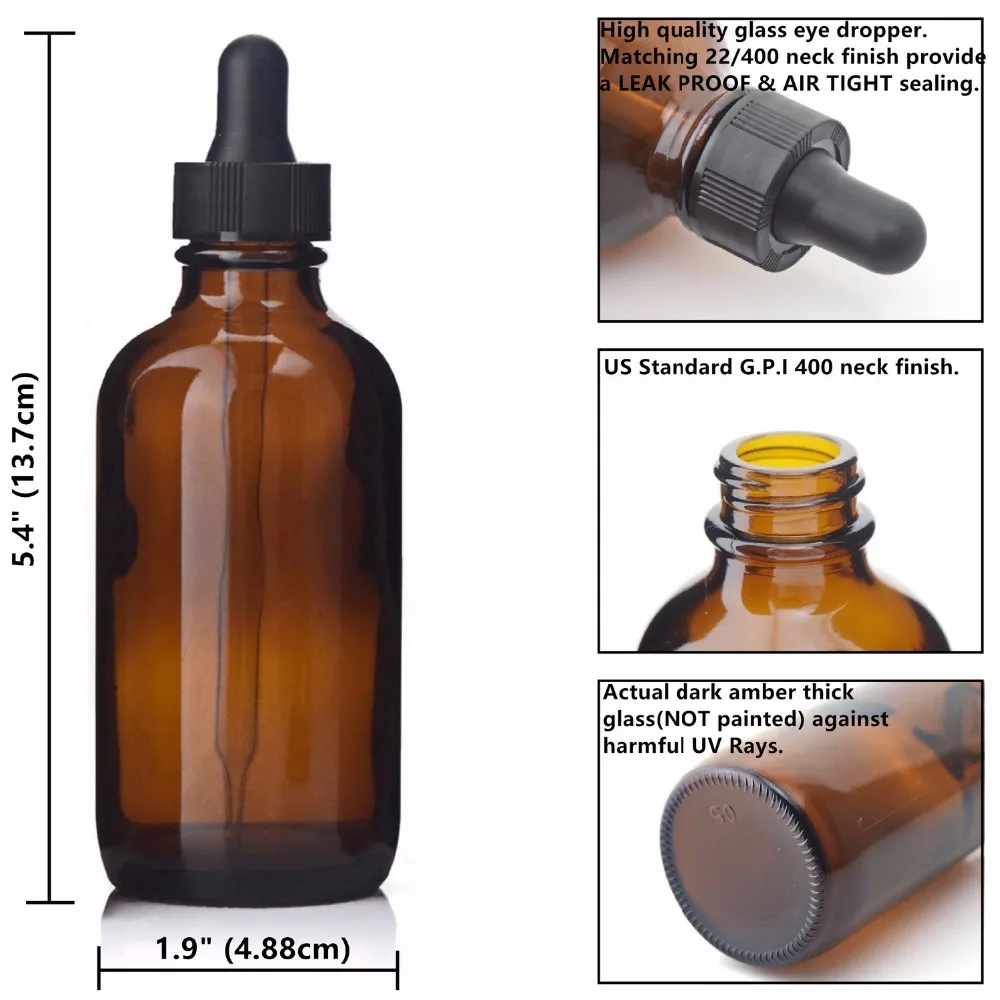 4X120 мл пустой 4 Oz Янтарная стеклянная пипетка для закапывания в глаза бутылки Boston круглые с пипетки для ароматерапии эфирное масло лабораторные химикаты