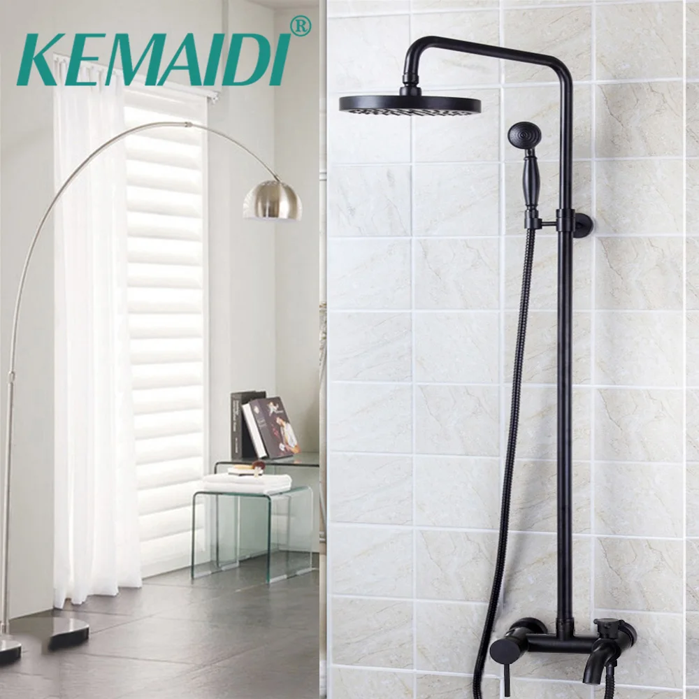 

Bathroom Shower Set Oil Rubbed Bronze Wall Mounted Shower Faucet 8" Shower Head Mixer Tap Water Shower Set Waterfall Rain Faucet