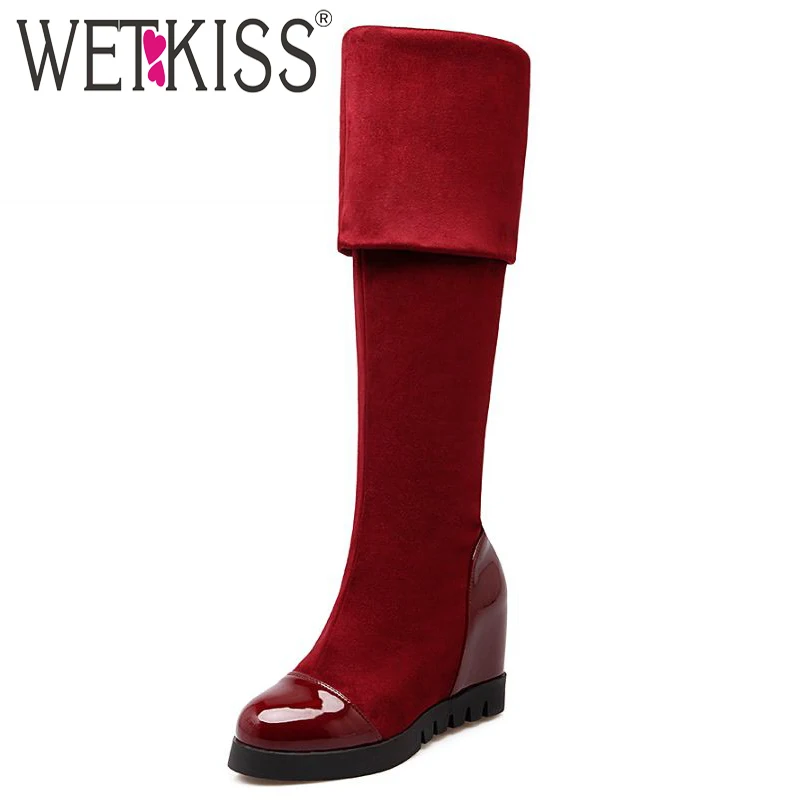 

2 Styles Big Size 34-43 Platform Height Increasing Fall Winter Boots Women Shoes Woman Patchwork Comfort Over The Knee Boots