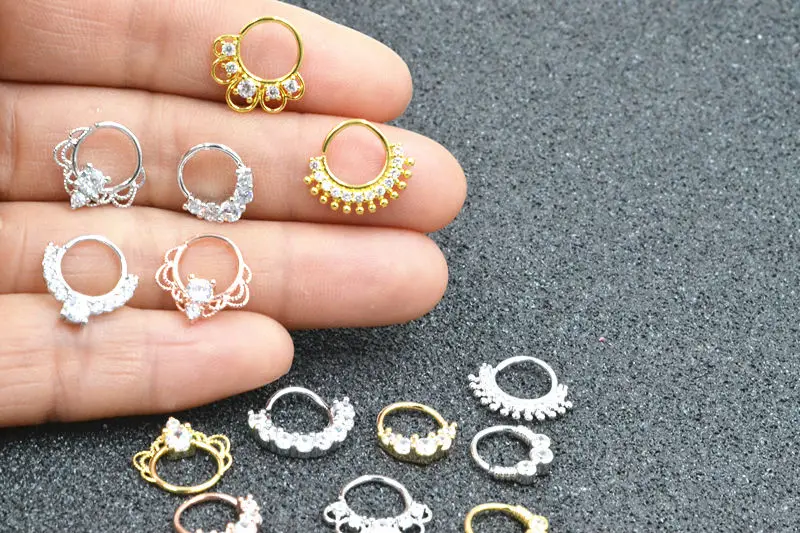 

50pcs CZ Gems Nose Ring Earring Ear Studs Diath Tragus Cartilage Hoop Ring Sliver/Gold/Rose Gold Body Piercing NEW Shine Hoop