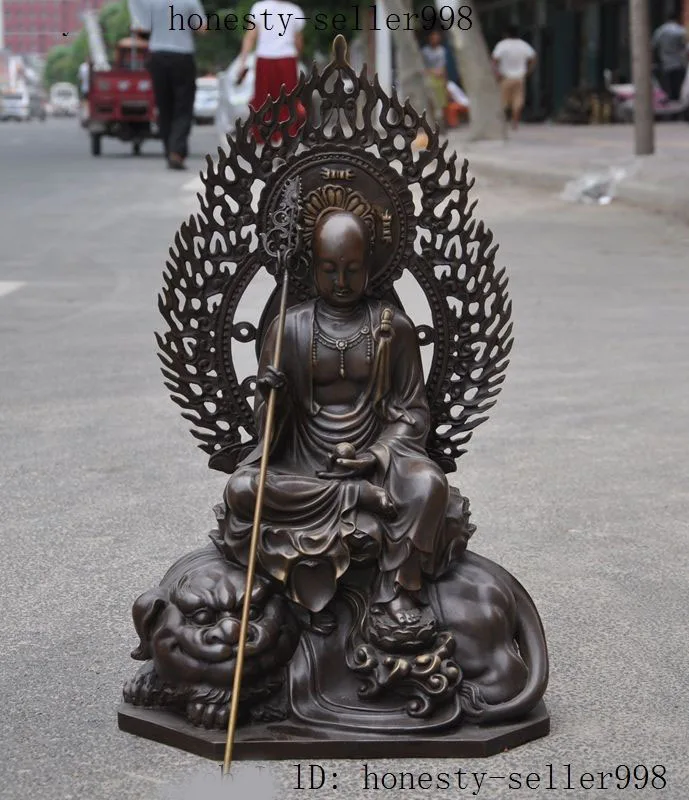 

wedding decoration China buddhism bronze Ride Lion TangSeng Ksitigarbha Bodhisattva Buddha Statue