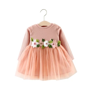 

Infant Clothing For Baby Dresses Girl Newborn Kids Long Sleeve Flowers Knitted Casual Dress Fashion Toddler Tutu Ball Gown Dress