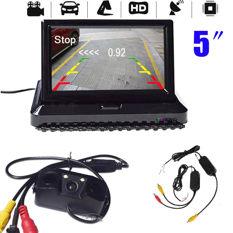 

Wireless 5 Inch Car Reversing Camera Kit Back Up Car Monitor Parking Radar Sensor 3 in 1 Car Camera Parking System