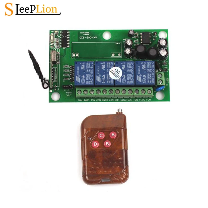 

Sleeplion 110V 220V 230V 4CH Wireless Remote Control Switch Security System Garage Doors Rolling Gate 85V~250V Relay Module