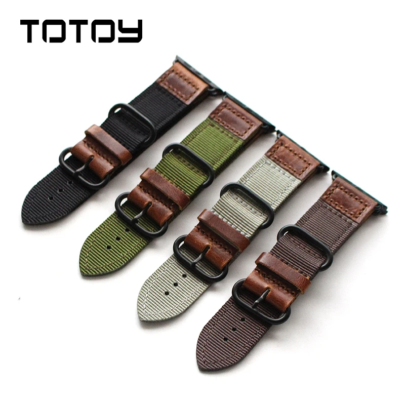 

TOTOY Stitching Nylon + Leather Watchbands, For Apple Watch 1 2 3 Men Nylon Strap 42 38MM Sports Men's Watchbands, Fast Delivery