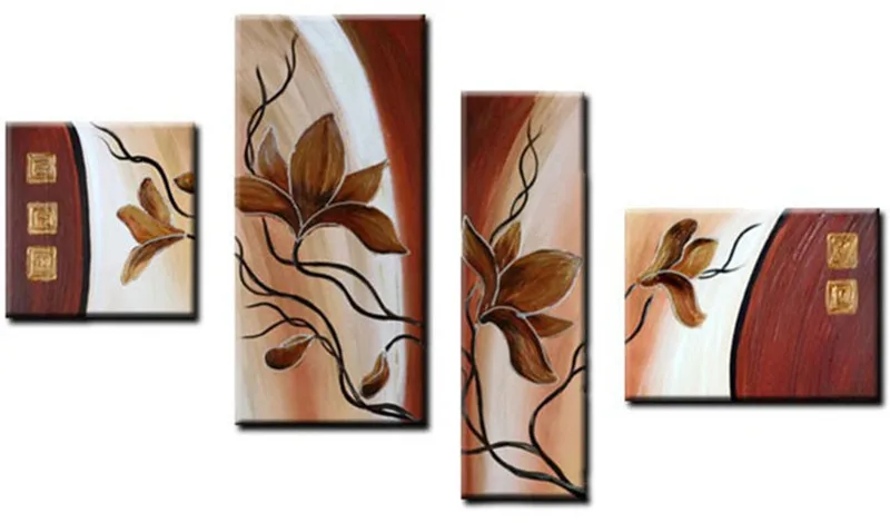 

Large 4 Piece Picture Handmade Gold Floral Paintings Handpainted Abstract Flower Oil Painting on Canvas Home Decoration Wall Art